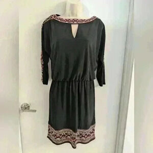 White House Black Market Blouson 3/4" Cold Shoulder Sleeve Black Dress Size XS